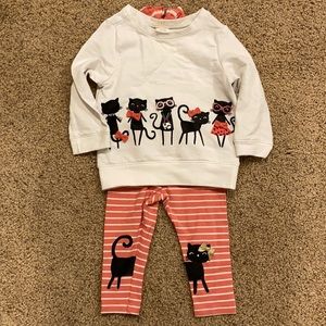 Gymboree 12-18 Mnth White Shirt with Cats & pants